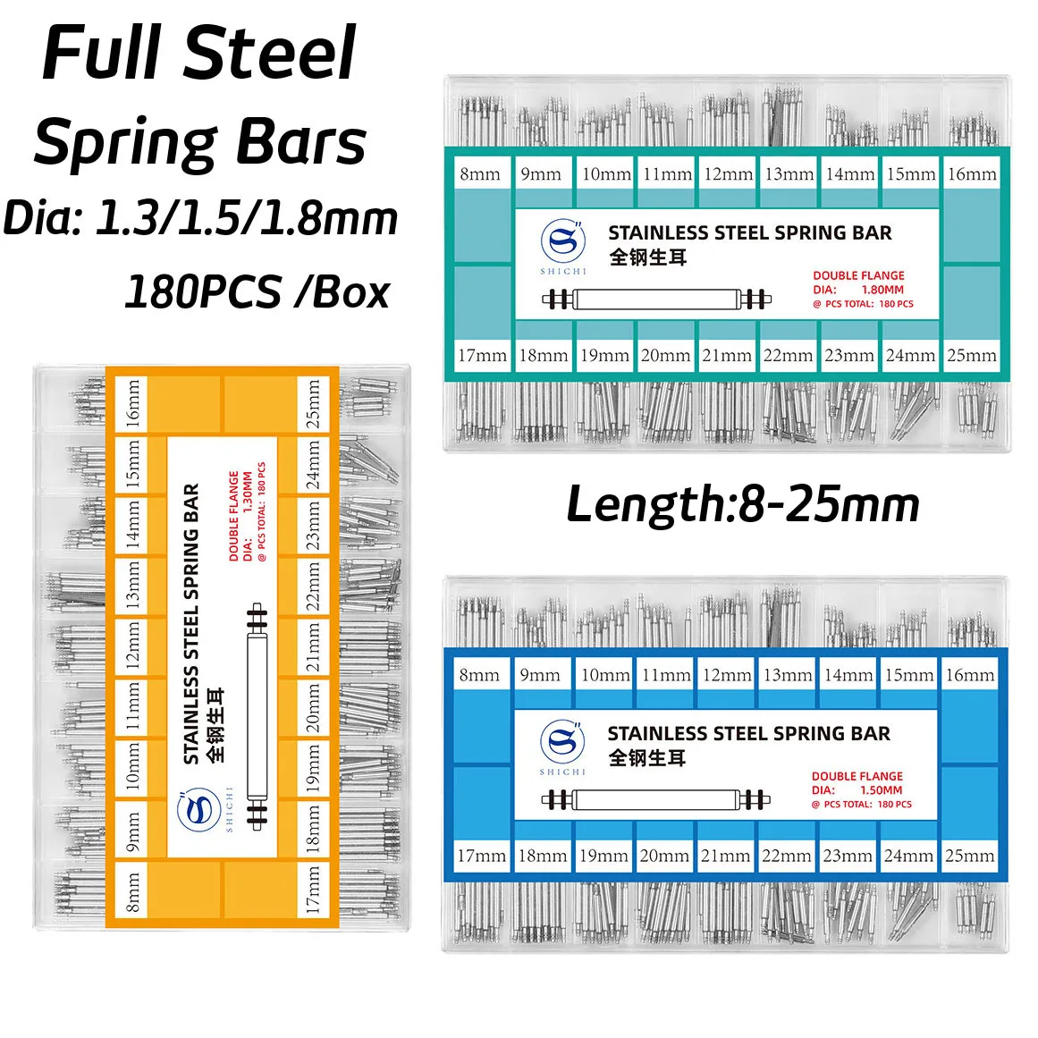 Spring Bar Tool Set - 180개 1.3mm 1.5mm 1.8mm 스테인리스 스틸