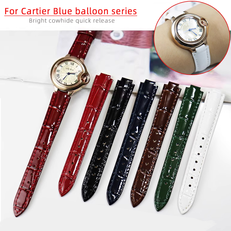 Cartier Watch Ballon Bleu - 밝은 진짜 가죽 시계 밴드, 카르티에