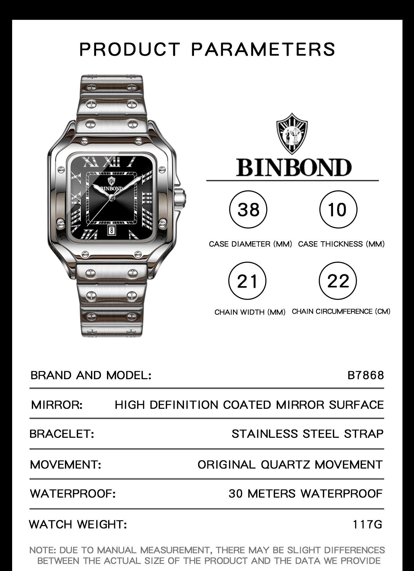 BINBOND 최신 7868 비즈니스 남성용 쿼츠 시계 - Cartier Watch Tank 리뷰 및 가격